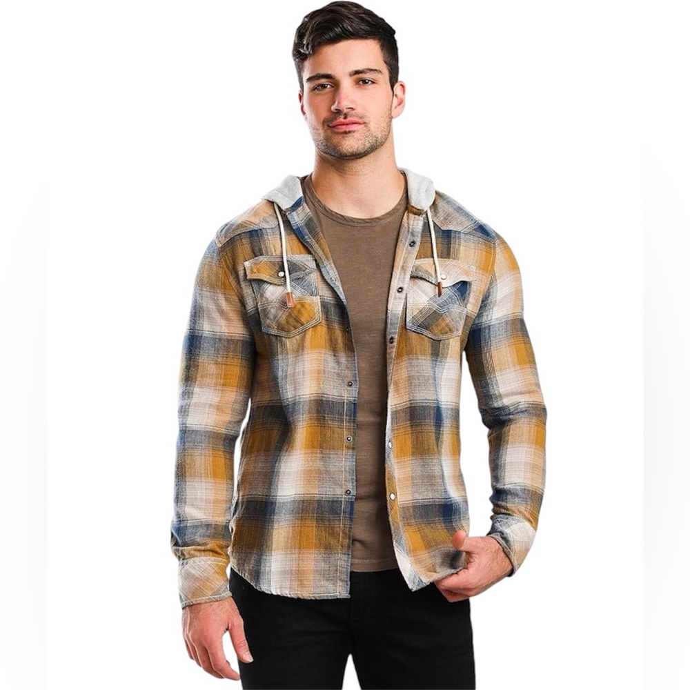 BKE by BUCKLE Men’s Vintage Flannel Athletic Hooded Shirt - Picture 3 of 10